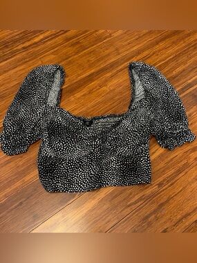 Black and White Puff Sleeve Crop Top by Urban Outfitters